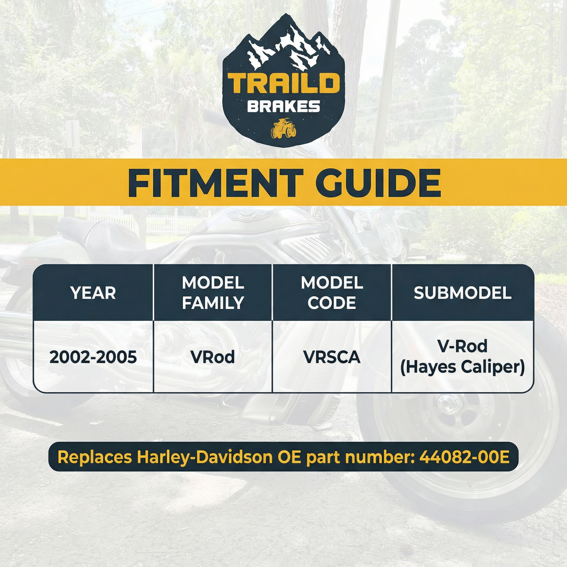 Traild Brakes fitment guide for V-Rod models with a blurred background