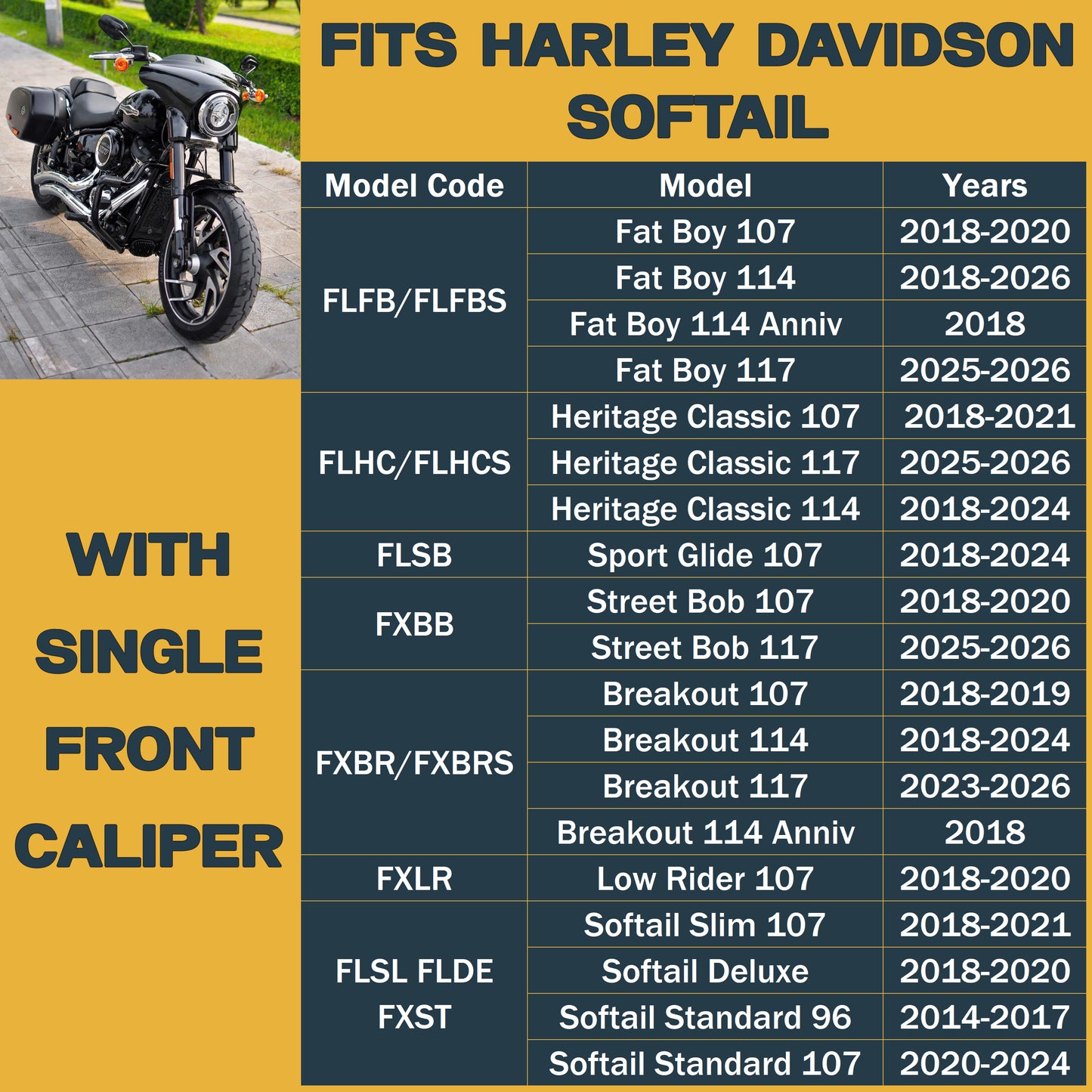 Harley-Davidson Softail 2014-2026 Ceramic Brake Pad Set – Single Front Caliper